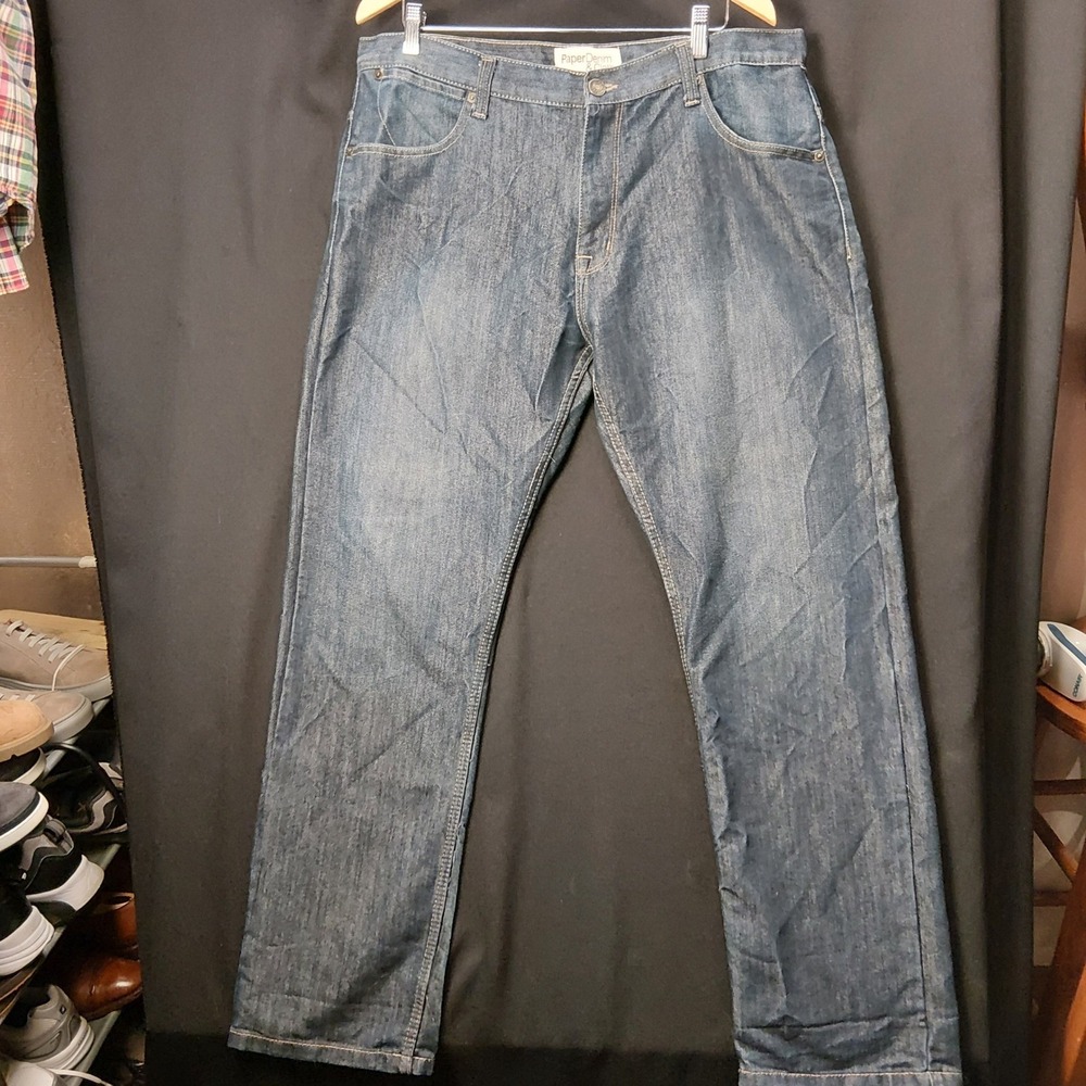 PaperDenim & Cloth Mens Straight Leg Jeans Dark Wash Blue 38x32 MK211RAW